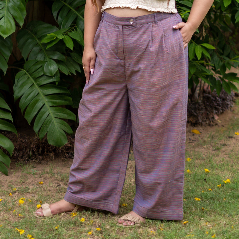 Purple Stripes 100% Cotton High-Rise Elasticated Baggy Pant