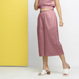 Left View of a Model wearing Purple Yarn-Dyed 100% Cotton Flared Culottes