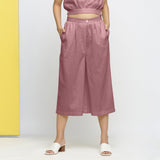 Front View of a Model wearing Purple Yarn-Dyed 100% Cotton Flared Culottes