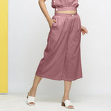 Right View of a Model wearing Purple Yarn-Dyed 100% Cotton Flared Culottes