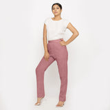 Front View of a Model wearing Purple Yarn Dyed Mid Rise Tapered Pant