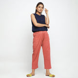 Front View of a Model wearing Red Ankle Length Mid-Rise Chinos