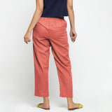 Back View of a Model wearing Red Ankle Length Mid-Rise Chinos