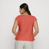 Back View of a Model wearing Red Cotton Slub Straight Top
