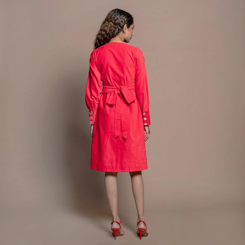 red wrap dress knee length ELOQUII Womens Wrap Dress Tie Short Sleeve Midi Dress Red Size 18