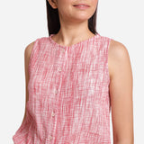 Front Detail of a Model wearing Red Stripes Crinkled Cotton Button-Down Balloon Top