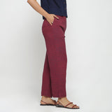 Right View of a Model wearing Red Polka Dots Straight Cotton Pant
