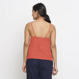 Back View of a Model wearing Red Strappy Everyday Cotton Spaghetti Top