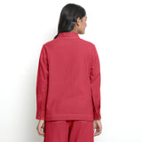 Back View of a Model wearing Red Vegetable Dyed Handspun Cotton Button-Down Top