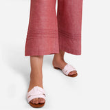 Close View of a Model wearing Handspun Solid Red Comfy Cotton Flared Pant