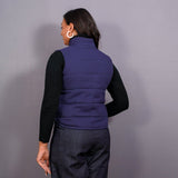 Back View of a Model wearing Reversible Blue and Red Warm Cotton Waffle Sleeveless Quilted Puffer Jacket