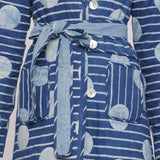 Front Detail of a Model wearing Reversible Dabu Block Print Quilted Cotton Outerwear