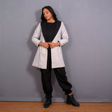 Front View of a Model wearing Reversible Grey and Black Warm Cotton Flannel Front Open Hoodie Overlay