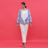 Front View of a Model wearing Reversible Printed Quilted Cotton Jacket