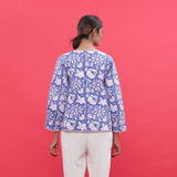 Back View of a Model wearing Reversible Block Print Quilted Cotton Short Jacket