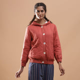 Front View of a Model wearing Reversible Warm Cotton Quilted Bomber Hoodie Jacket
