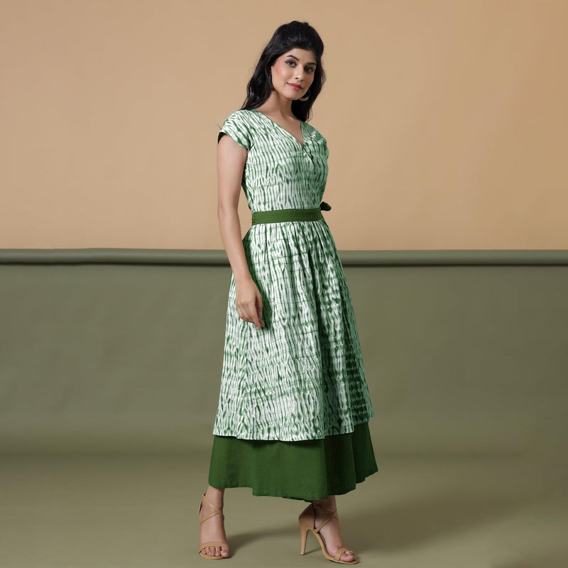 Pure Cotton Midi Green Floral Dress Indian Block Print Colourful