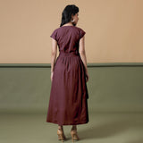 Back View of a Model wearing Reversible Maroon Tie-Dye Cotton V-Neck Maxi Wrap Dress