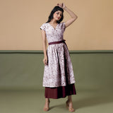 Front View of a Model wearing Reversible Maroon Tie-Dye Cotton V-Neck Maxi Wrap Dress