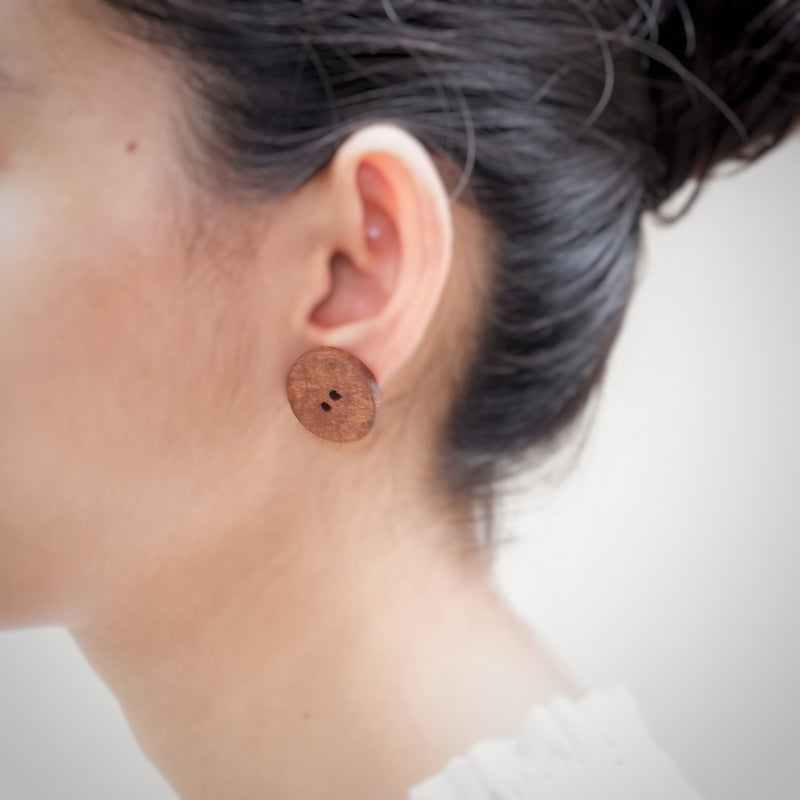 Round Wooden Button Stud Earrings