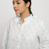 Front Detail of a Model wearing White Block Printed Cotton Straight Top