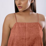 Rust 100% Linen Flared Relaxed Camisole Top