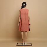 Rust Linen Hand-Embroidered Knee-Length Godet Dress