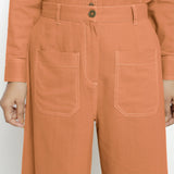 Front Detail of a Model wearing Rust Patch Pocket Straight Fit Pant