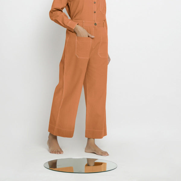 Right View of a Model wearing Rust Patch Pocket Straight Fit Pant