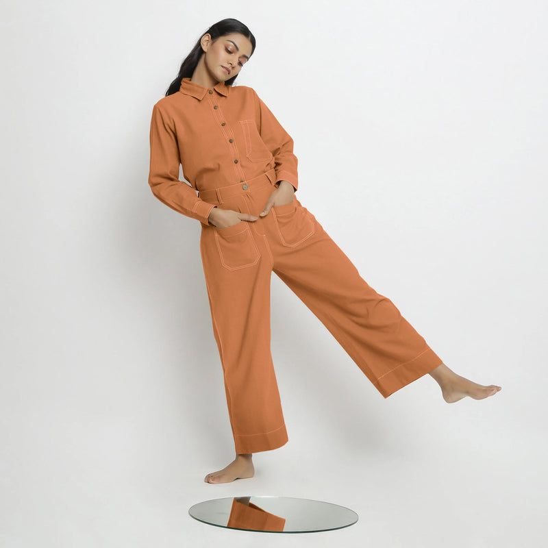 Front View of a Model wearing Rust Patch Pocket Straight Fit Pant