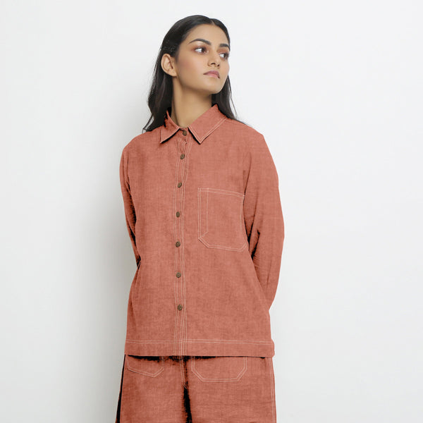 Rust Sandstone Cotton Linen Full Sleeve Button-Down Shirt