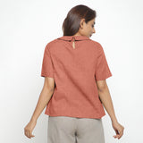 Rust Sandstone Cotton Linen Peter Pan Collar Half Sleeve Top