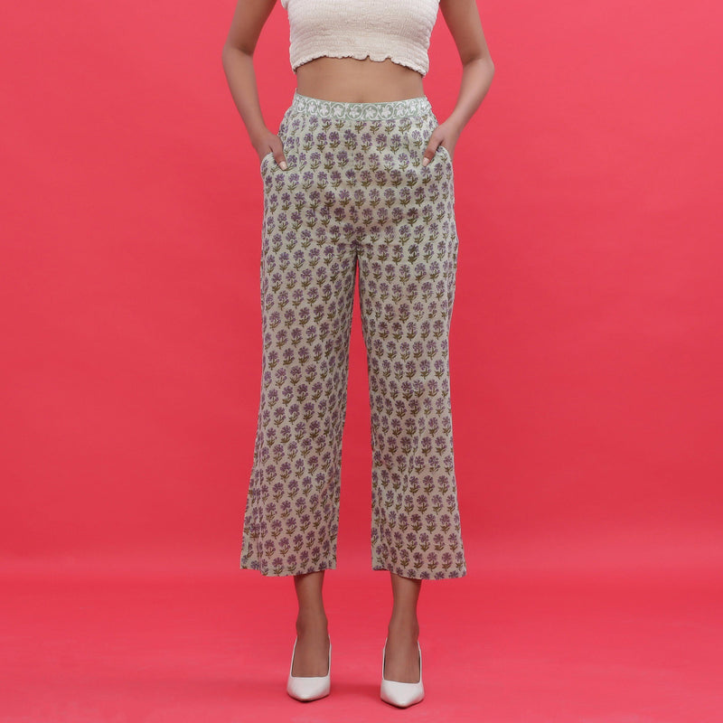 Front View of a Model wearing Sage Green Mid Rise Straight Pant