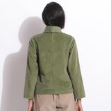 Back View of a Model wearing Sage Green Warm Cotton Corduroy High Neck Top
