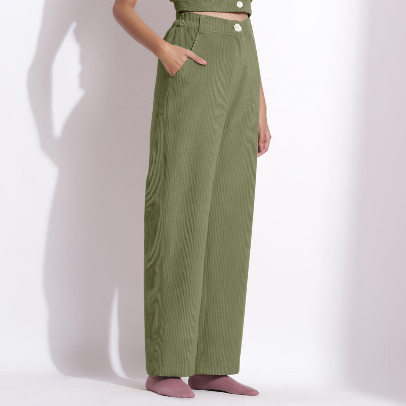Pieces wide leg cord trousers in green  ASOS