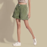 Front View of a Model wearing Sage Green Cotton Corduroy Baggy Shorts