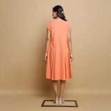 Back View of a Model wearing Salmon Pink Mangalgiri Cotton Button-Down Midi Dress