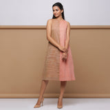 Front View of a Model wearing Salmon Pink Handspun Racer Back A-Line Dress
