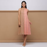 Front View of a Model wearing Salmon Pink Handspun Racer Back A-Line Dress
