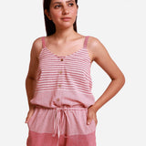 Salmon Pink Striped Cotton Elasticated Camisole Jumpsuit