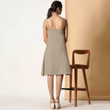 Back View of a Model wearing Sand Beige Cotton Flax Strappy Slit Dress