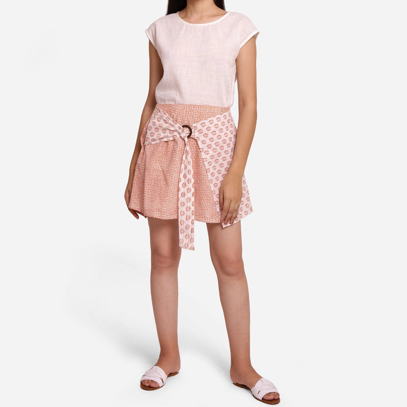 Front View of a Model wearing Sanganeri Block Print Cotton Short Skirt