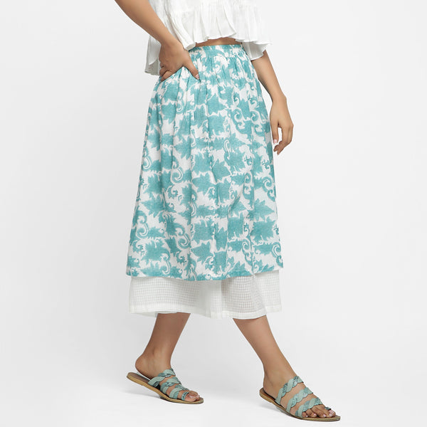 Right View of a Model wearing Sanganeri Block Print Cotton Layered Maxi Skirt