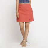 Front View of a Model wearing Brick Red Cotton Short A-Line Skirt