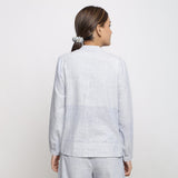 Back View of a Model wearing Sky Blue Yarn Dyed Handspun Cotton Mandarin Collar Shirt