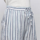 Front Detail of a Model Wearing Sky Blue Yarn Dyed Cotton Culottes