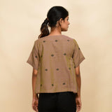 Back View of a Model wearing Slate Brown Paneled 100% Cotton Top