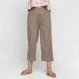 Front View of a Model wearing Solid Beige Cotton Flax Culottes