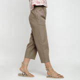 Right View of a Model wearing Solid Beige Cotton Flax Culottes