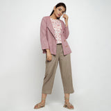 Front View of a Model wearing Solid Beige Cotton Flax Culottes